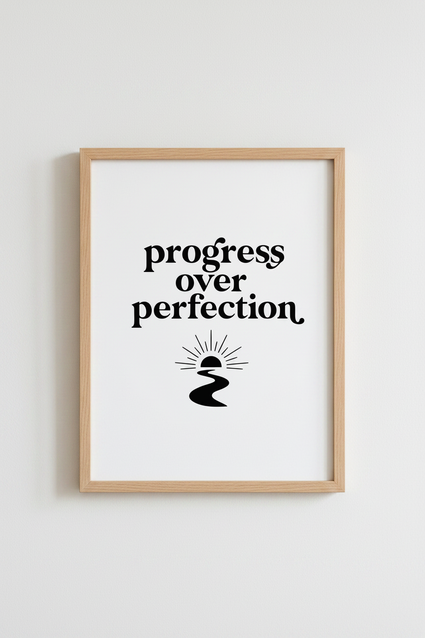 Progress Over Perfection Wall Art | Minimalist Quote Poster, Office Decor