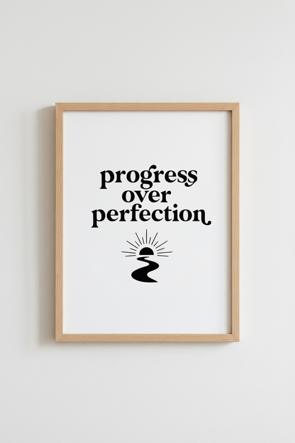 Progress Over Perfection Wall Art | Minimalist Quote Poster, Office Decor