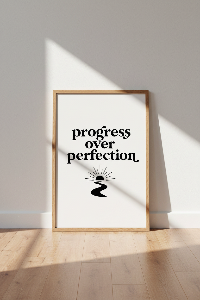 Progress Over Perfection Wall Art | Minimalist Quote Poster, Office Decor