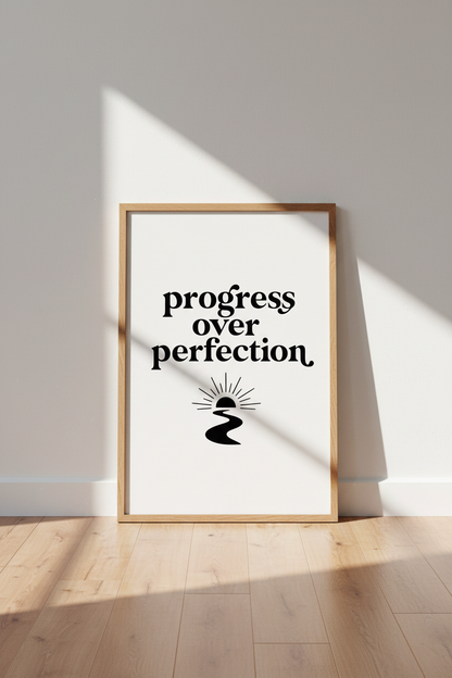 Progress Over Perfection Wall Art | Minimalist Quote Poster, Office Decor