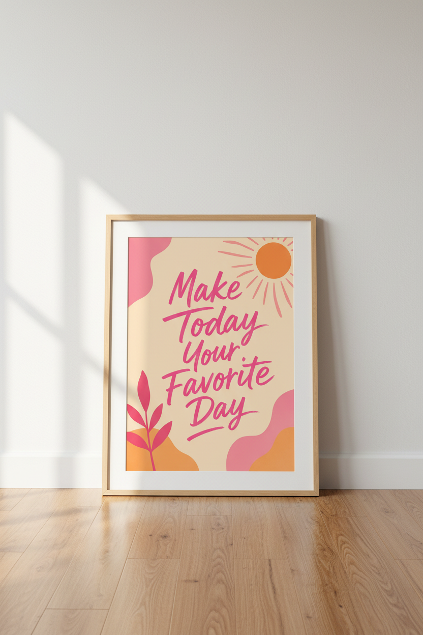 Retro Quote Wall Art | Pink &amp; Orange Preppy Poster, Inspirational Dorm Room Decor