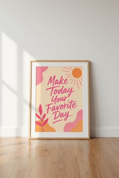 Retro Quote Wall Art | Pink &amp; Orange Preppy Poster, Inspirational Dorm Room Decor