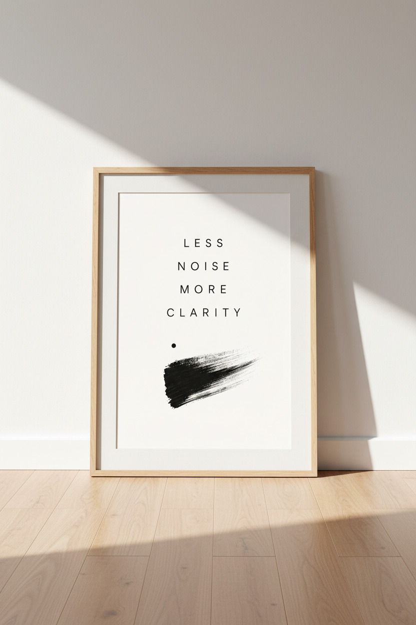 Minimalist Quote Wall Art | Less Noise More Clarity Poster, Office Decor