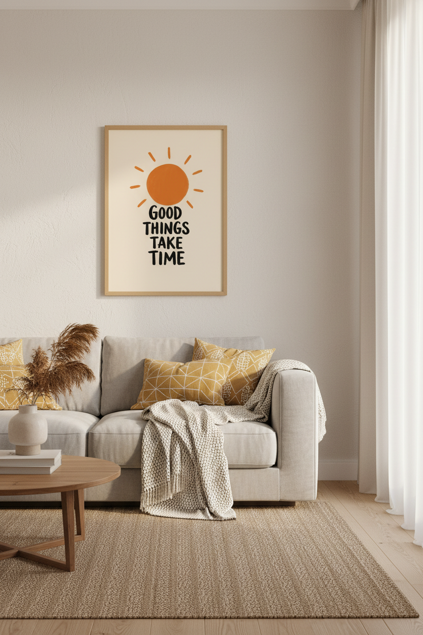 Good Things Take Time Wall Art Print | Boho Sun Office Decor | Retro Minimalist Poster