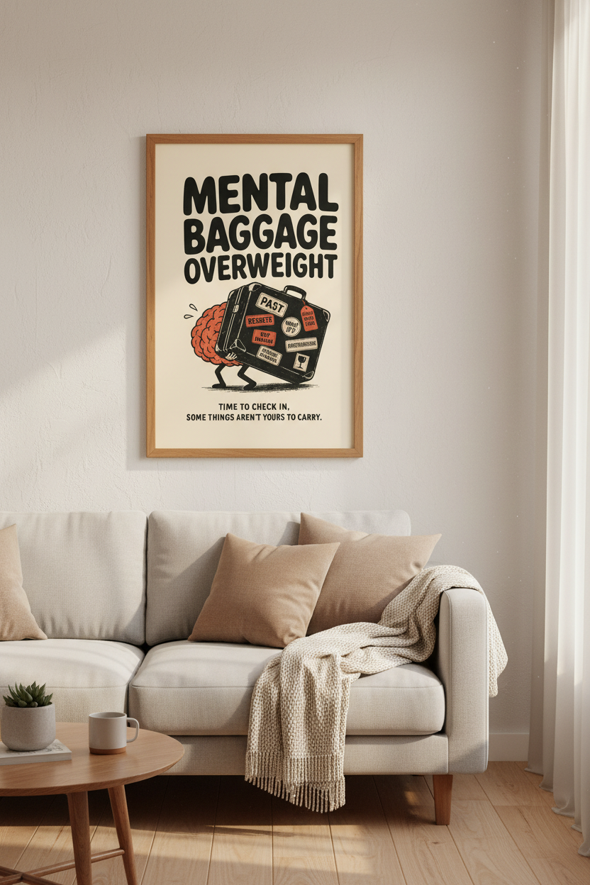 Mental Baggage Overweight Wall Art | Retro Therapy Poster | Mental Health Decor