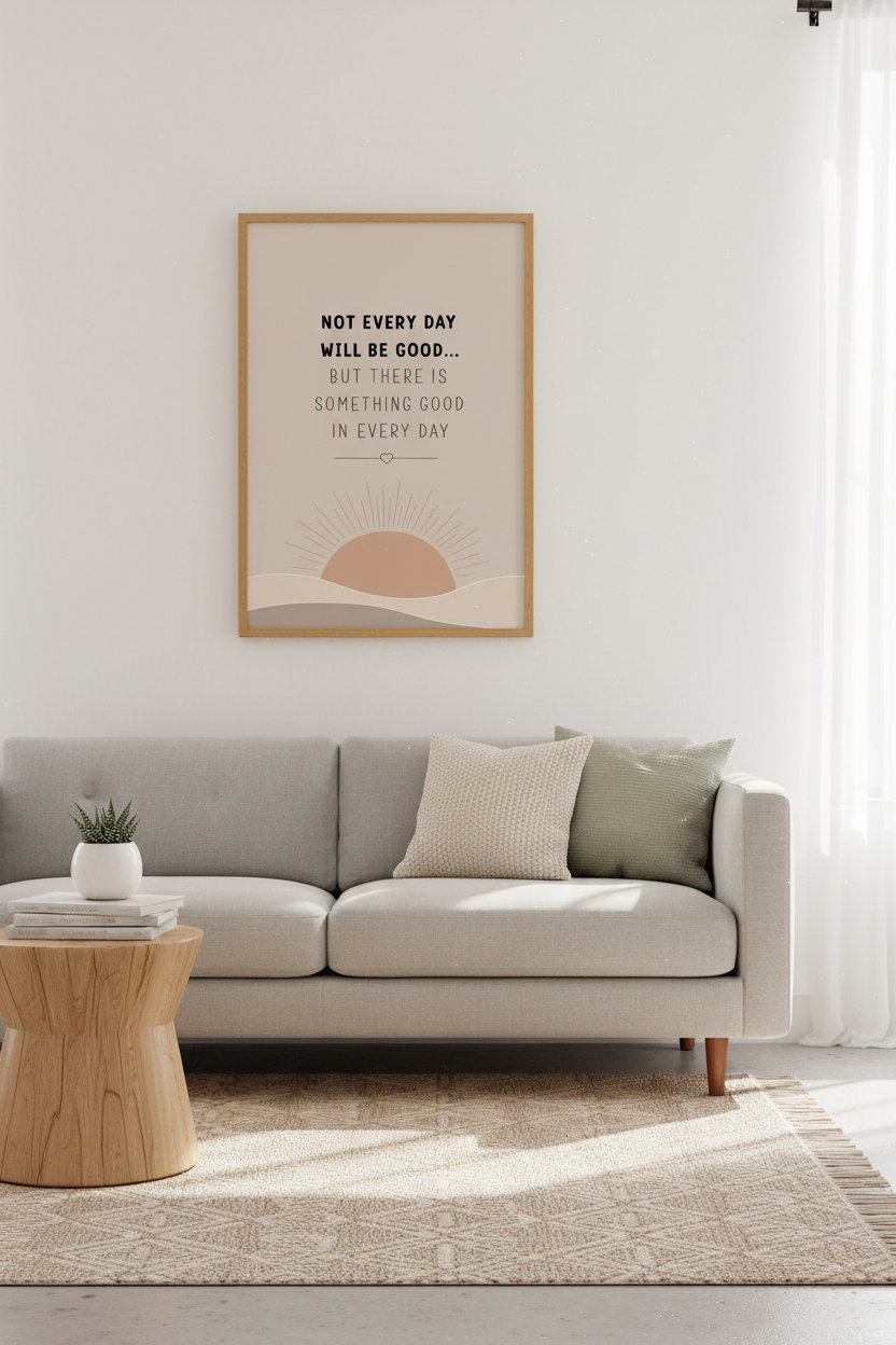 Positive Quote Boho Sun Wall Art | Neutral Bedroom Decor | Minimalist Poster