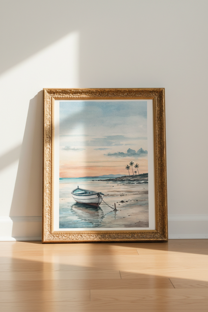 Beach wall art | Watercolor seascape, pastel hues | Living room decor