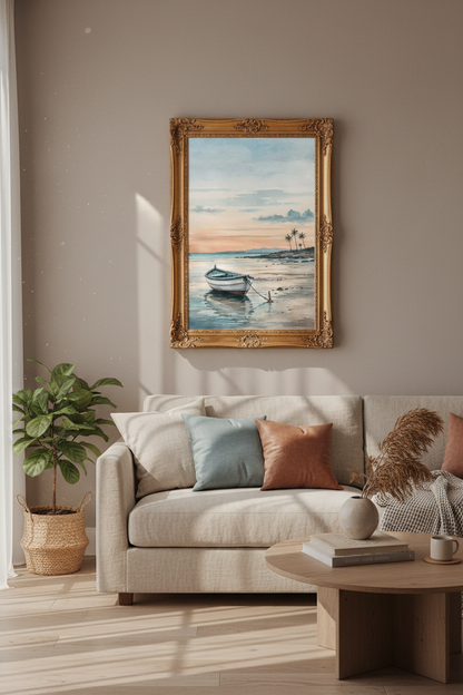 Beach wall art | Watercolor seascape, pastel hues | Living room decor