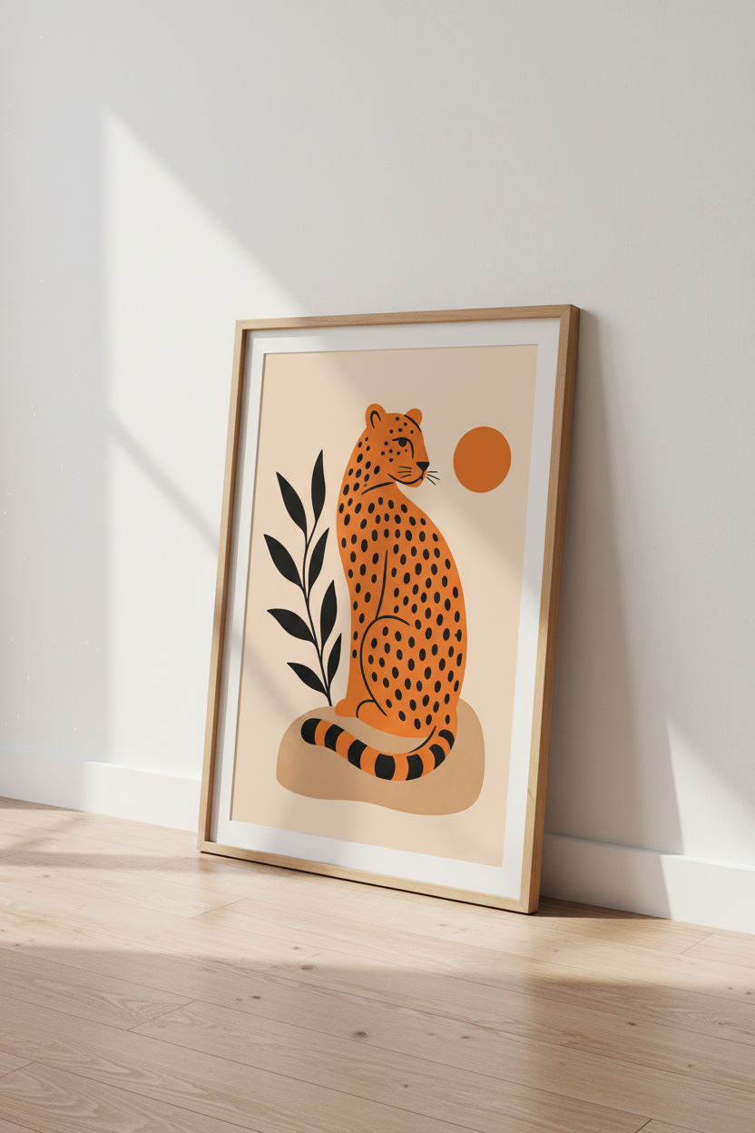 Boho Leopard Wall Art | Minimalist Cheetah, Terracotta Desert Nursery Decor