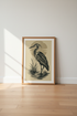 Great Blue Heron Wall Art | Woodblock Style Bird Print, Coastal Decor