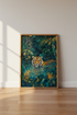 Tiger in Jungle Wall Art | Teal & Gold Botanical Print, Maximalist Decor