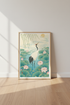 Japanese Crane & Lotus Wall Art | Zen Nature Poster, Living Room Decor