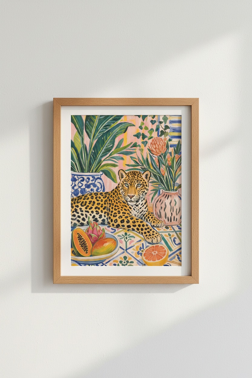Leopard Jungle Art Print | Tropical Botanical Decor, Maximalist Colorful Poster