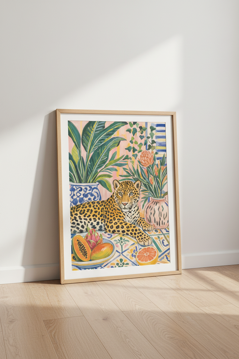 Leopard Jungle Art Print | Tropical Botanical Decor, Maximalist Colorful Poster