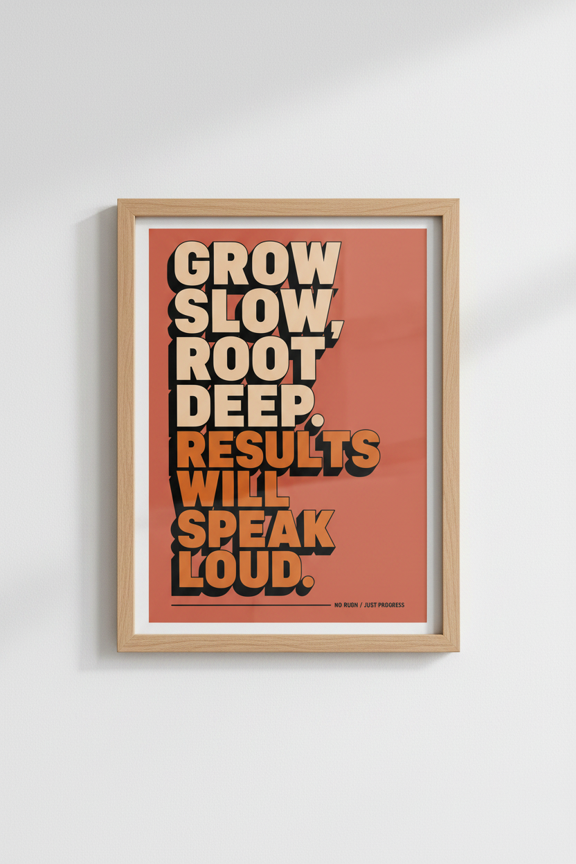 Grow Slow Root Deep Wall Art | Retro Motivational Quote Poster, Office Decor