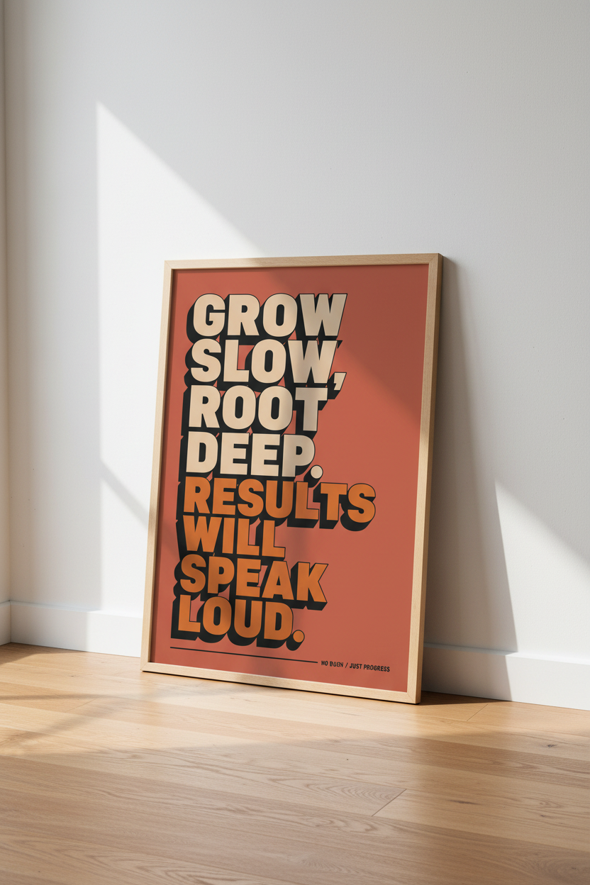 Grow Slow Root Deep Wall Art | Retro Motivational Quote Poster, Office Decor