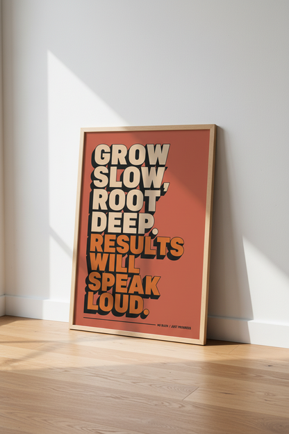 Grow Slow Root Deep Wall Art | Retro Motivational Quote Poster, Office Decor