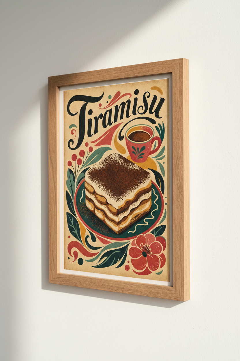 Tiramisu Art Print | Green Kitchen Decor | Modern Foodie Poster