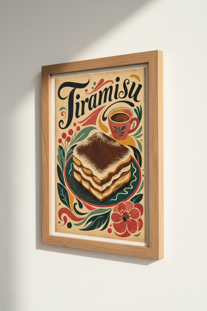 Tiramisu Art Print | Green Kitchen Decor | Modern Foodie Poster