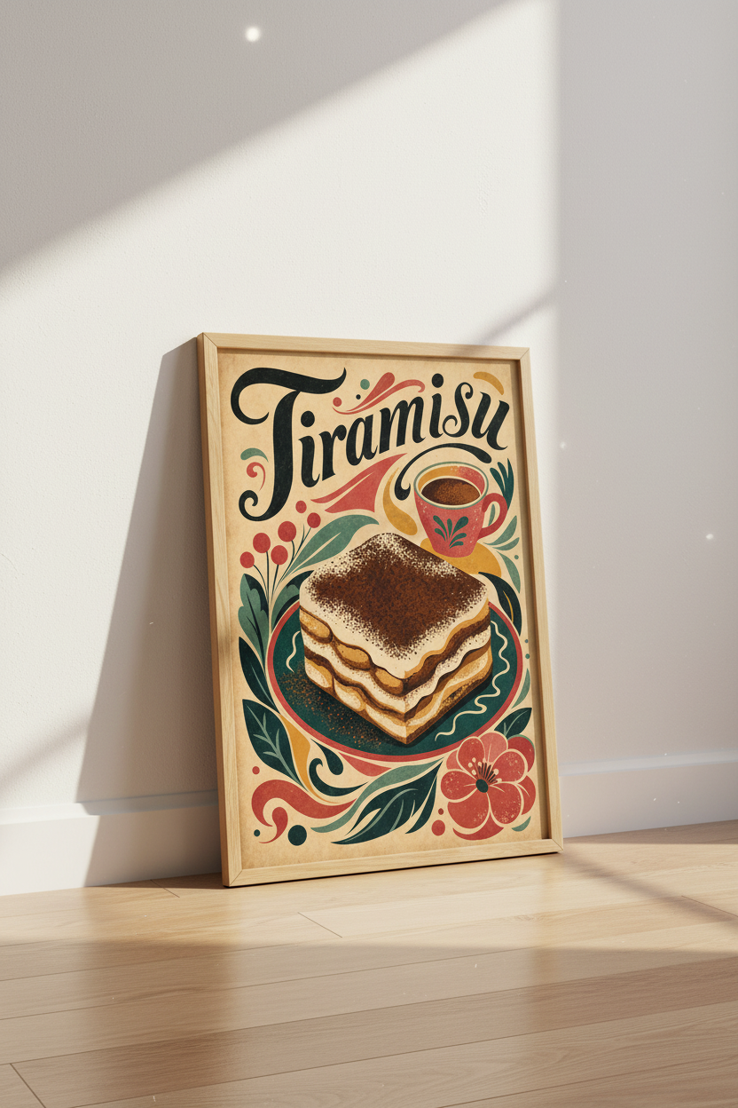 Tiramisu Art Print | Green Kitchen Decor | Modern Foodie Poster