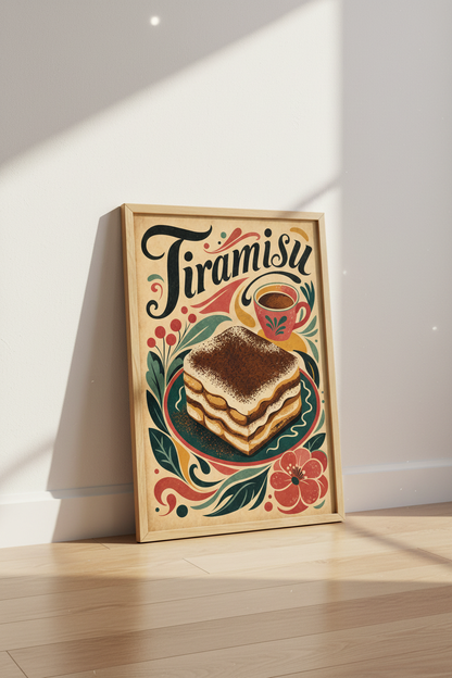 Tiramisu Art Print | Green Kitchen Decor | Modern Foodie Poster
