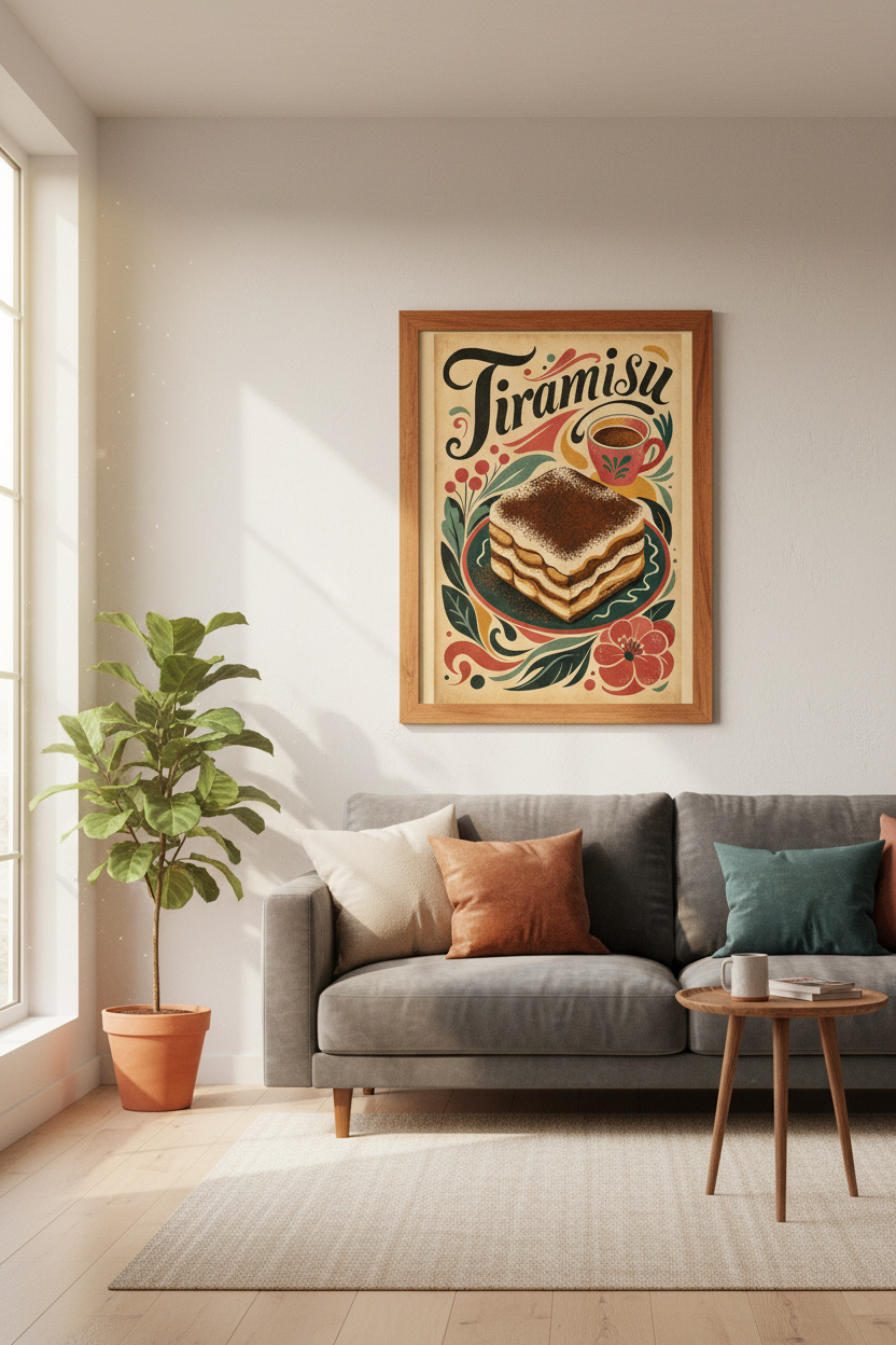 Tiramisu Art Print | Green Kitchen Decor | Modern Foodie Poster