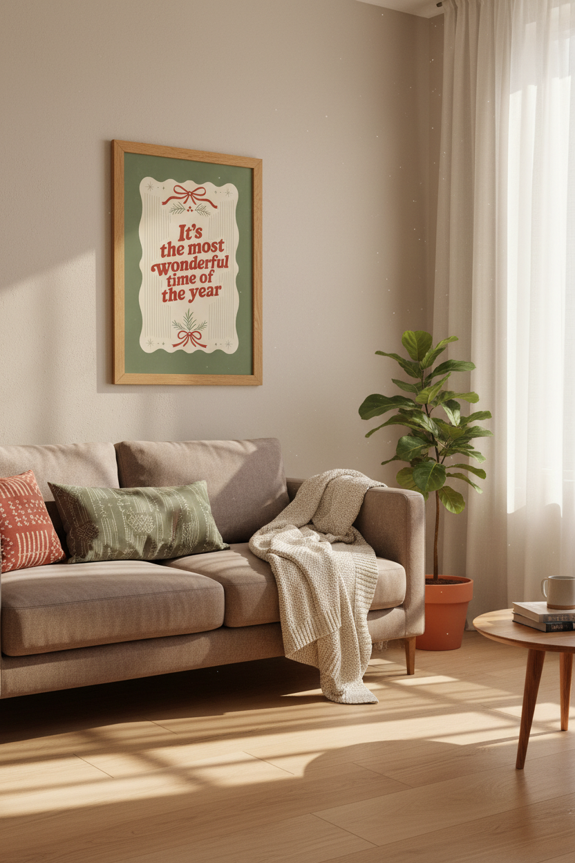 Retro Christmas Wall Art | Most Wonderful Time Print, Sage Green Holiday Decor