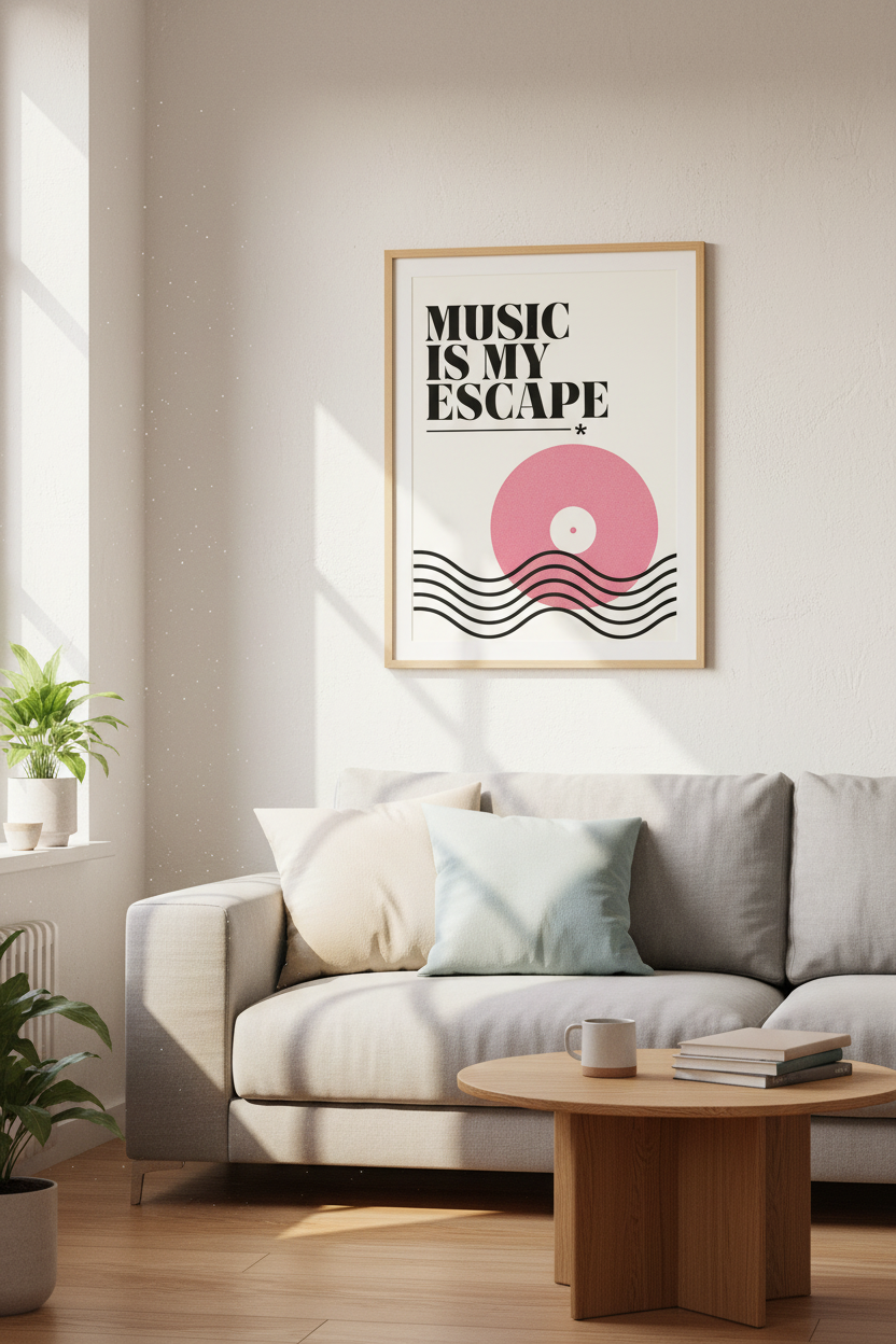 Retro Music Wall Art | Vinyl Record Poster, Music Studio Decor &amp; Aesthetic Pink Print