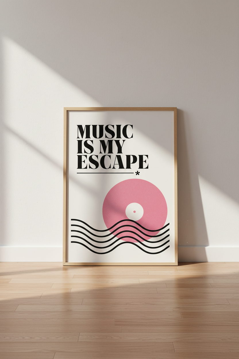 Retro Music Wall Art | Vinyl Record Poster, Music Studio Decor &amp; Aesthetic Pink Print