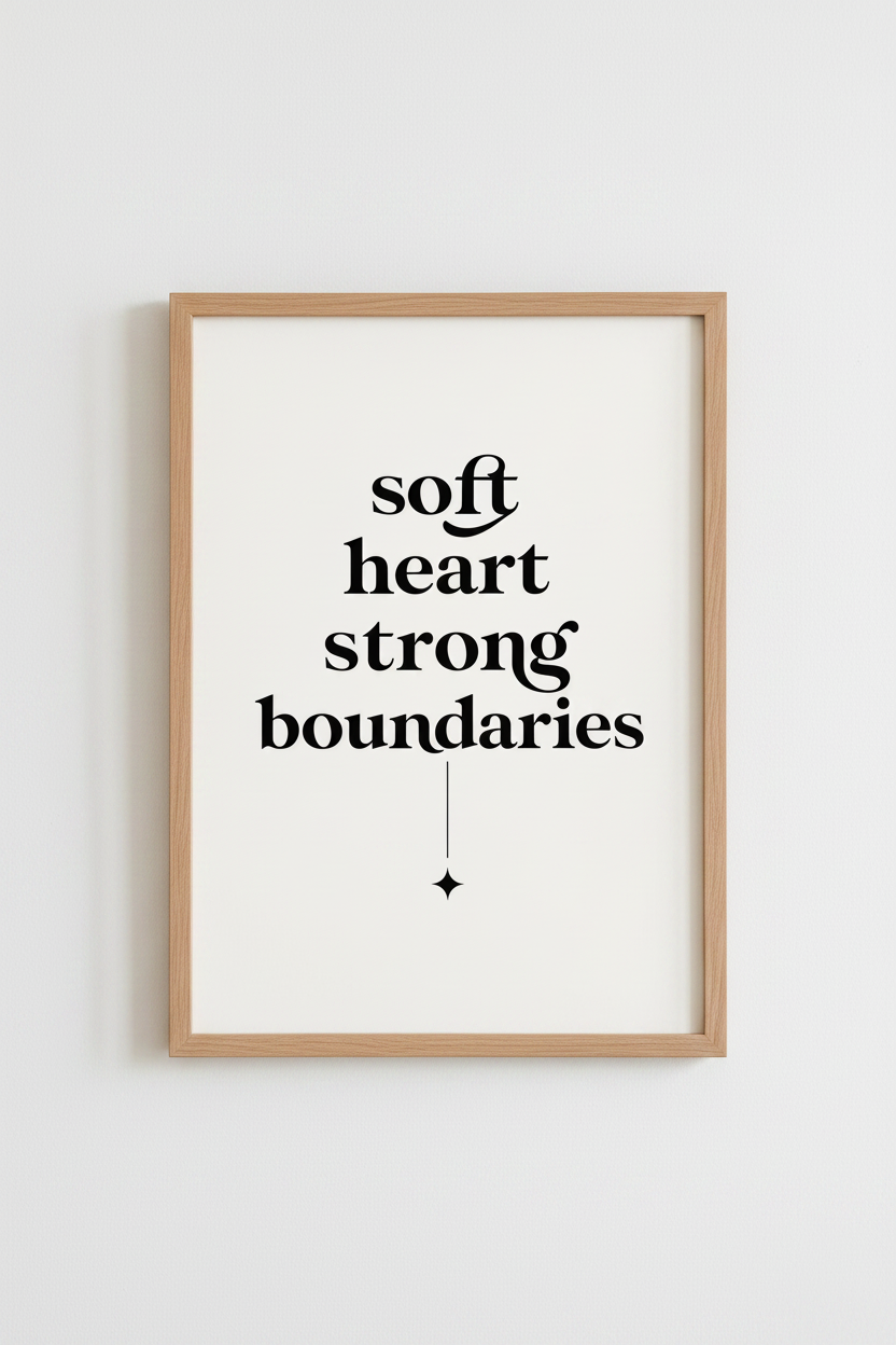 Soft Heart Strong Boundaries Wall Art | Minimalist Typography Print | Mental Health Poster