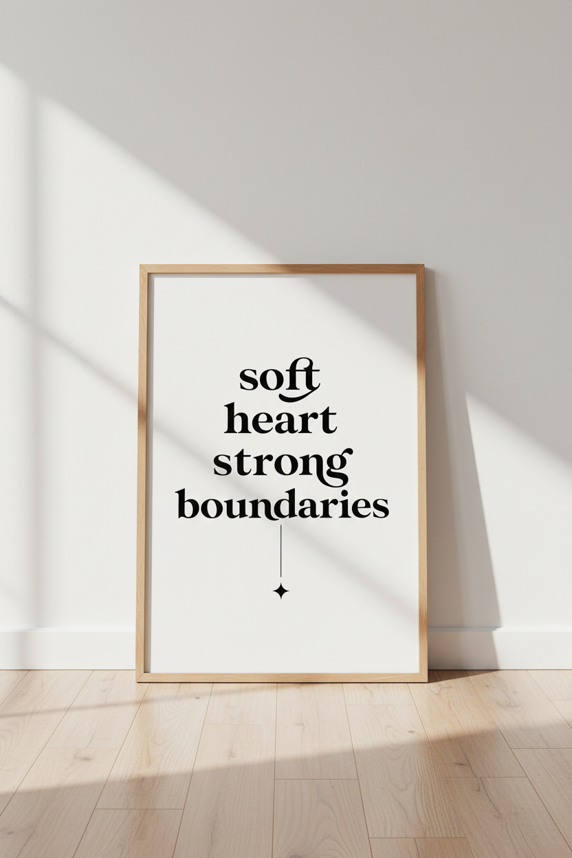 Soft Heart Strong Boundaries Wall Art | Minimalist Typography Print | Mental Health Poster