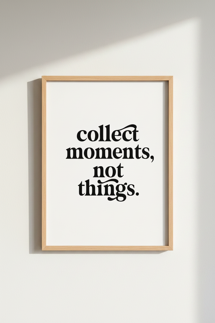 Collect Moments Quote Wall Art | Minimalist Black &amp; White Print | Modern Living Room Decor