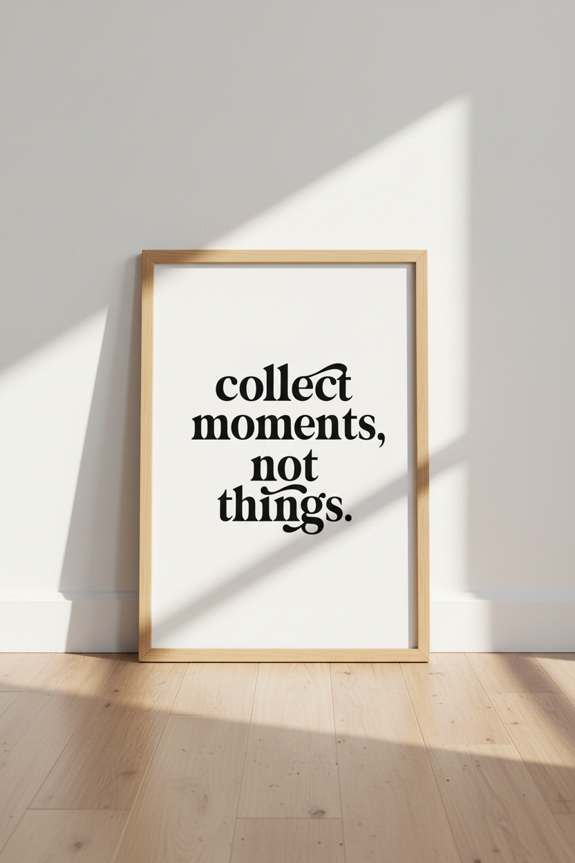 Collect Moments Quote Wall Art | Minimalist Black &amp; White Print | Modern Living Room Decor