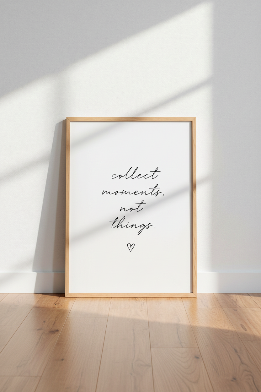 Collect Moments Wall Art | Minimalist Quote Print, Bedroom Decor Aesthetic