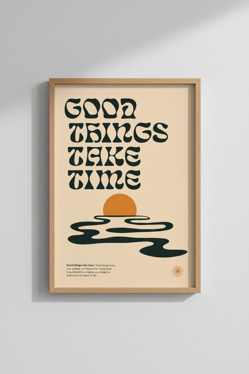 Typography Poster | Retro Sunset, Beige Tones | Living Room Decor