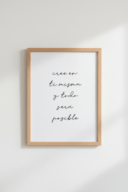 Spanish Quote Wall Art | Cree En Ti Misma Minimalist Poster, Office Decor