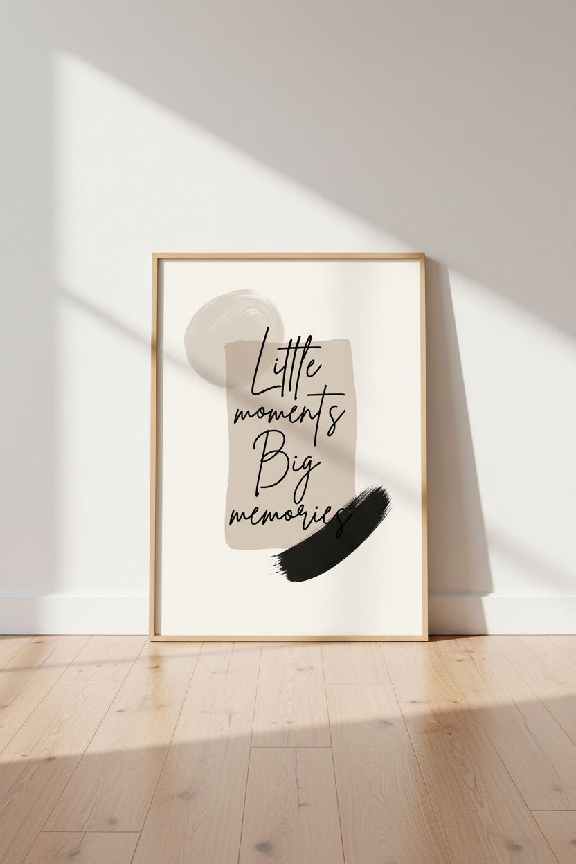 Little Moments Big Memories Art | Minimalist Neutral Quote, Nursery Decor