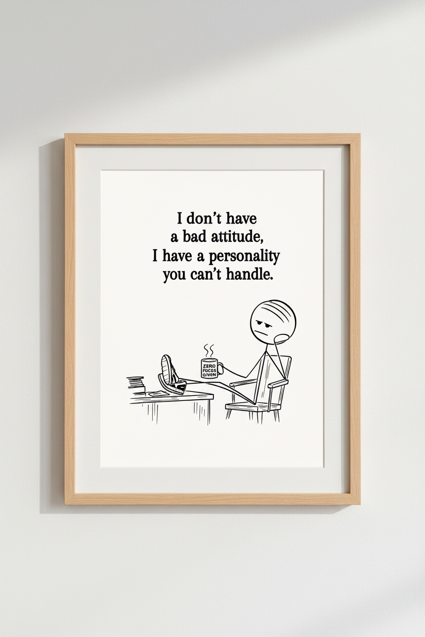 Sarcastic Attitude Wall Art | Funny Stick Figure Poster, Minimalist Office Decor