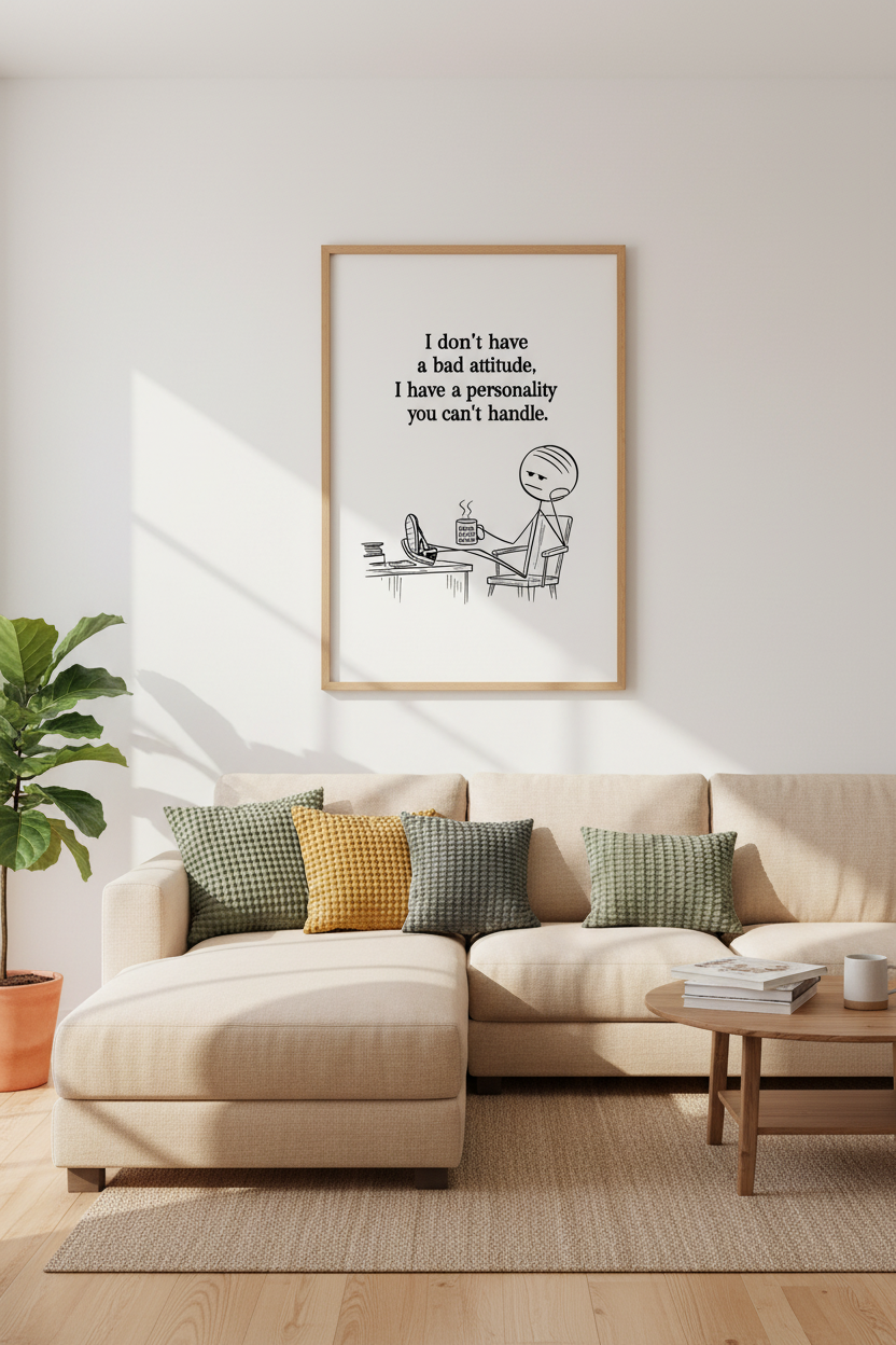 Sarcastic Attitude Wall Art | Funny Stick Figure Poster, Minimalist Office Decor