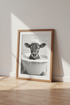 Cow in a Bathtub Wall Art | Funny Farmhouse Bathroom Decor | Black and White Poster