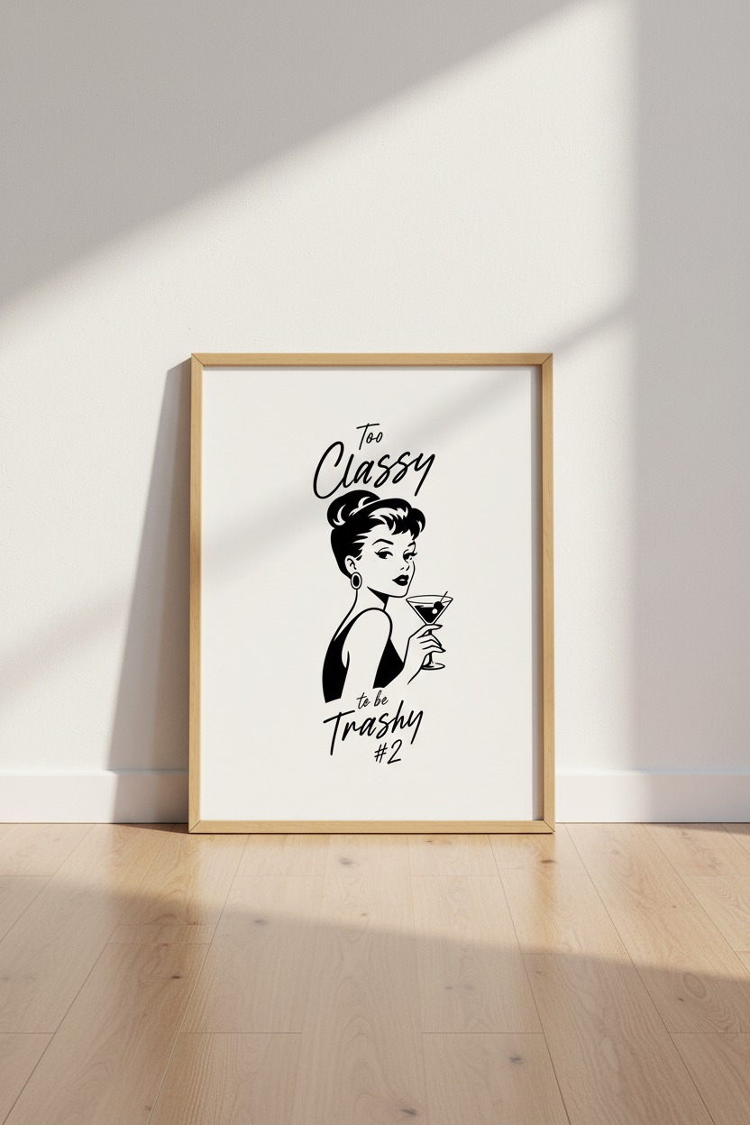 Retro Classy Woman Martini Print | Vintage Bar Decor | Minimalist Poster Art