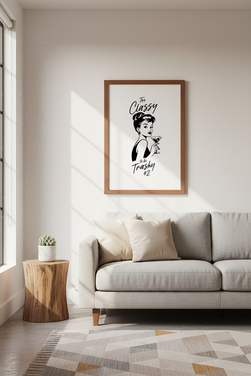 Retro Classy Woman Martini Print | Vintage Bar Decor | Minimalist Poster Art