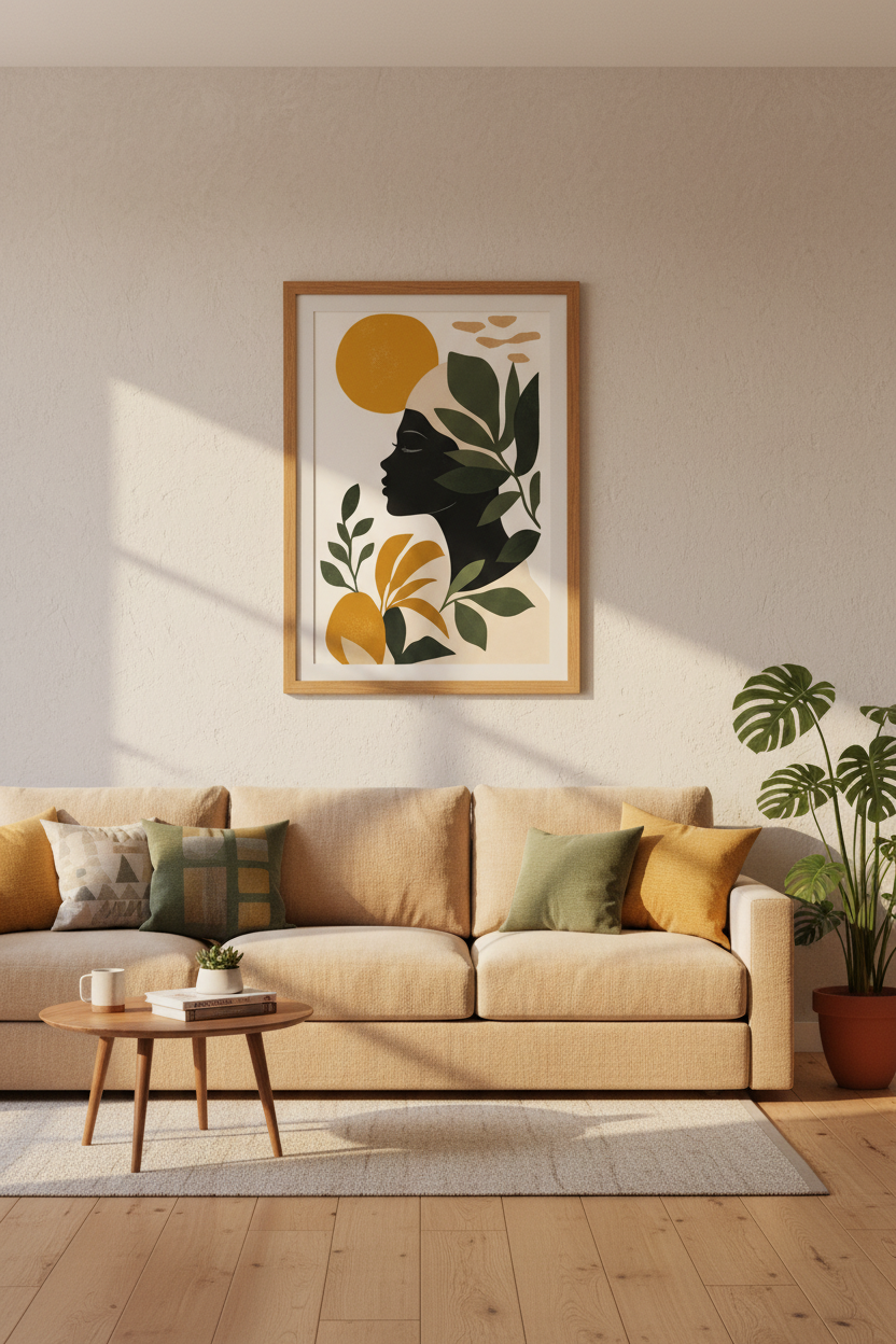 Boho Woman in Bathtub Wall Art | Yellow Bathroom Decor | Plant Lover Poster