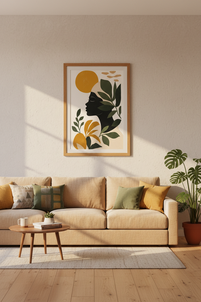 Boho Woman in Bathtub Wall Art | Yellow Bathroom Decor | Plant Lover Poster