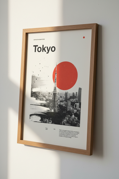 Tokyo Tower Japan Poster | Minimalist Red Sun Wall Art, Modern City Decor
