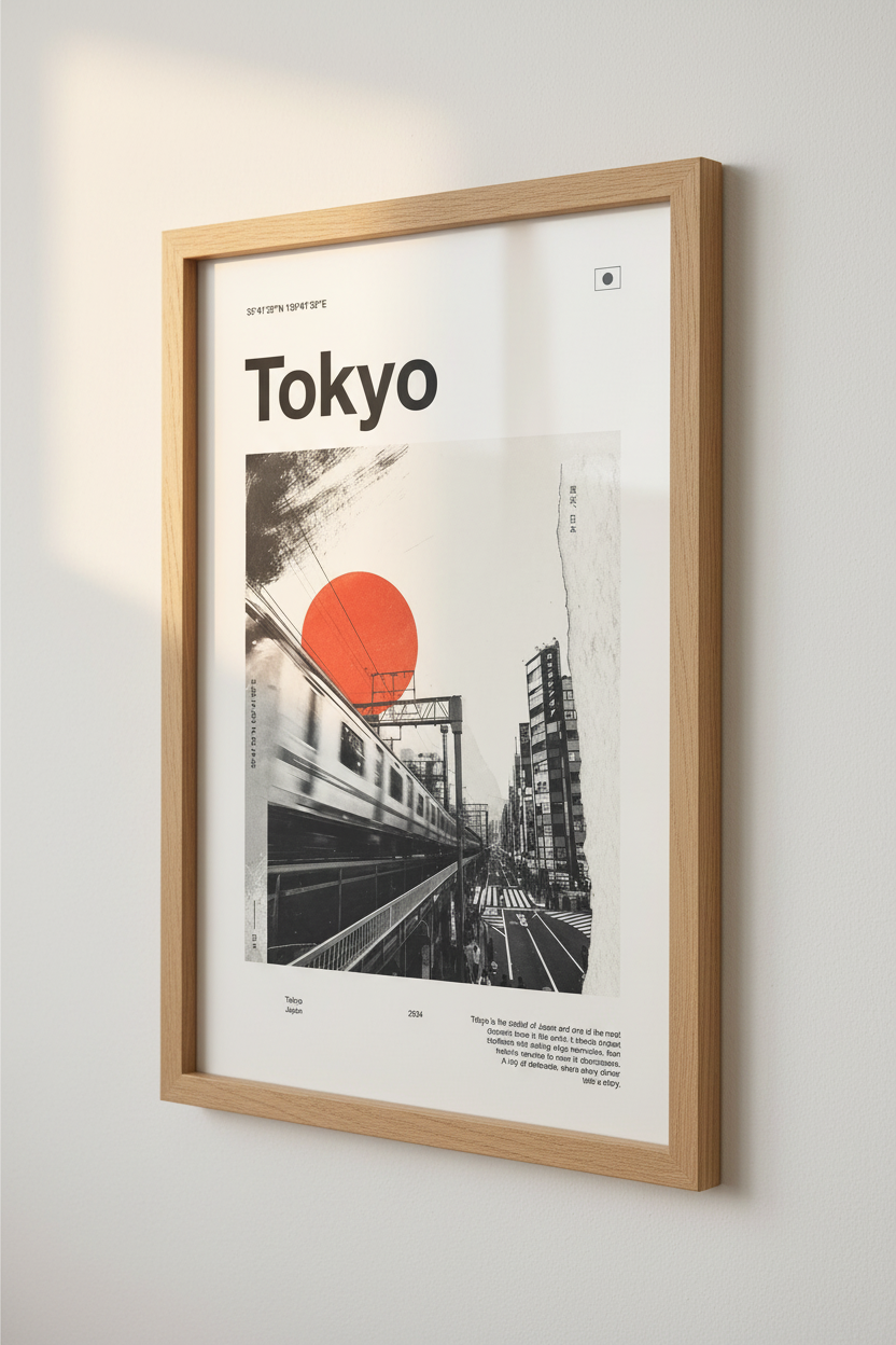 Tokyo Cityscape Wall Art | Minimalist Japan Travel Poster, Modern Office Decor