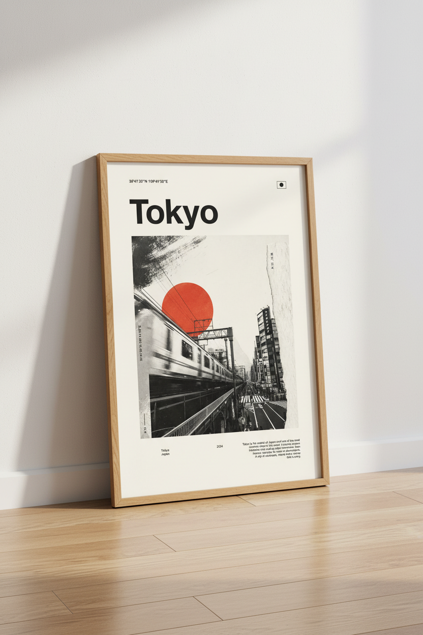Tokyo Cityscape Wall Art | Minimalist Japan Travel Poster, Modern Office Decor