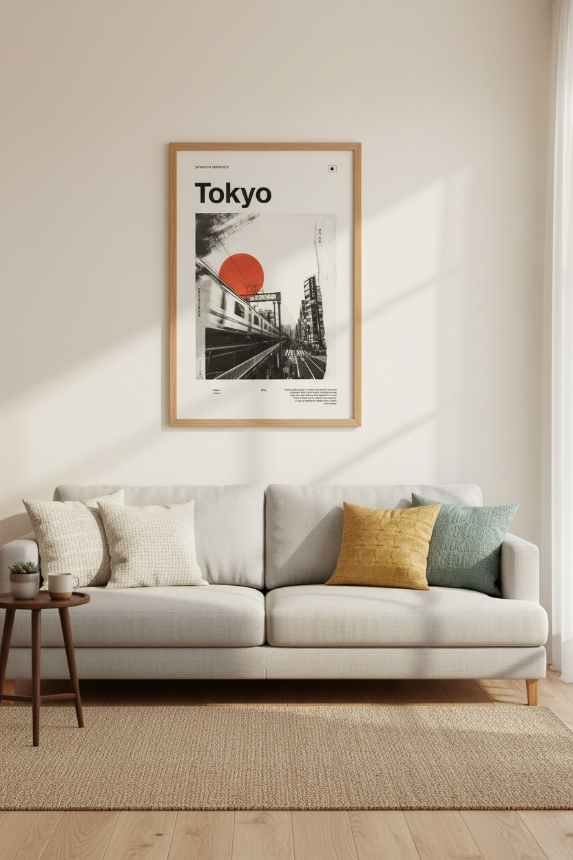 Tokyo Cityscape Wall Art | Minimalist Japan Travel Poster, Modern Office Decor