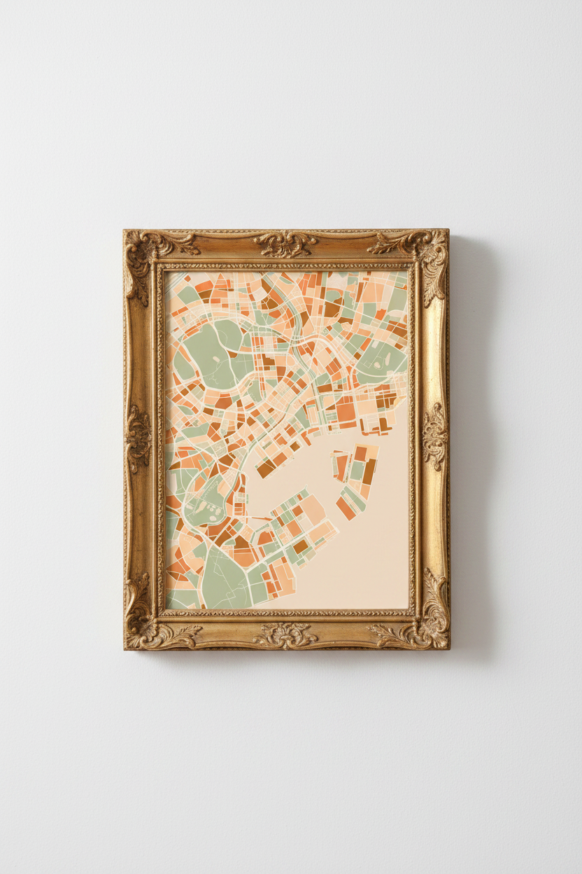Abstract City Map Wall Art Print | Living Room Decor | Warm Minimal Poster
