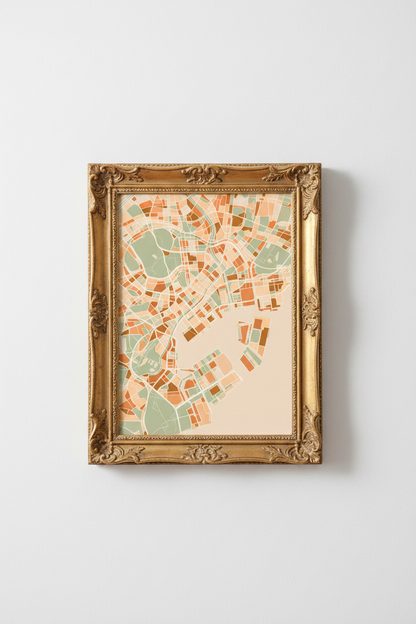 Abstract City Map Wall Art Print | Living Room Decor | Warm Minimal Poster